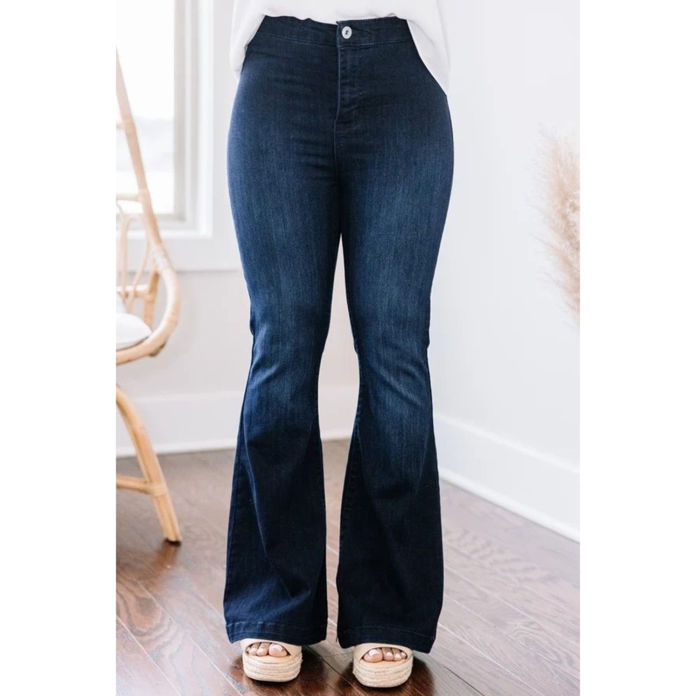 Shop The Mint Defiance Dark Wash High Rise Flare Bell Bottom Jeans 7/28